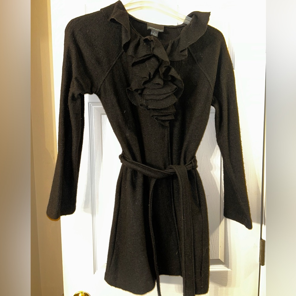 Black wool Cynthia Rowley wool knee length jacket